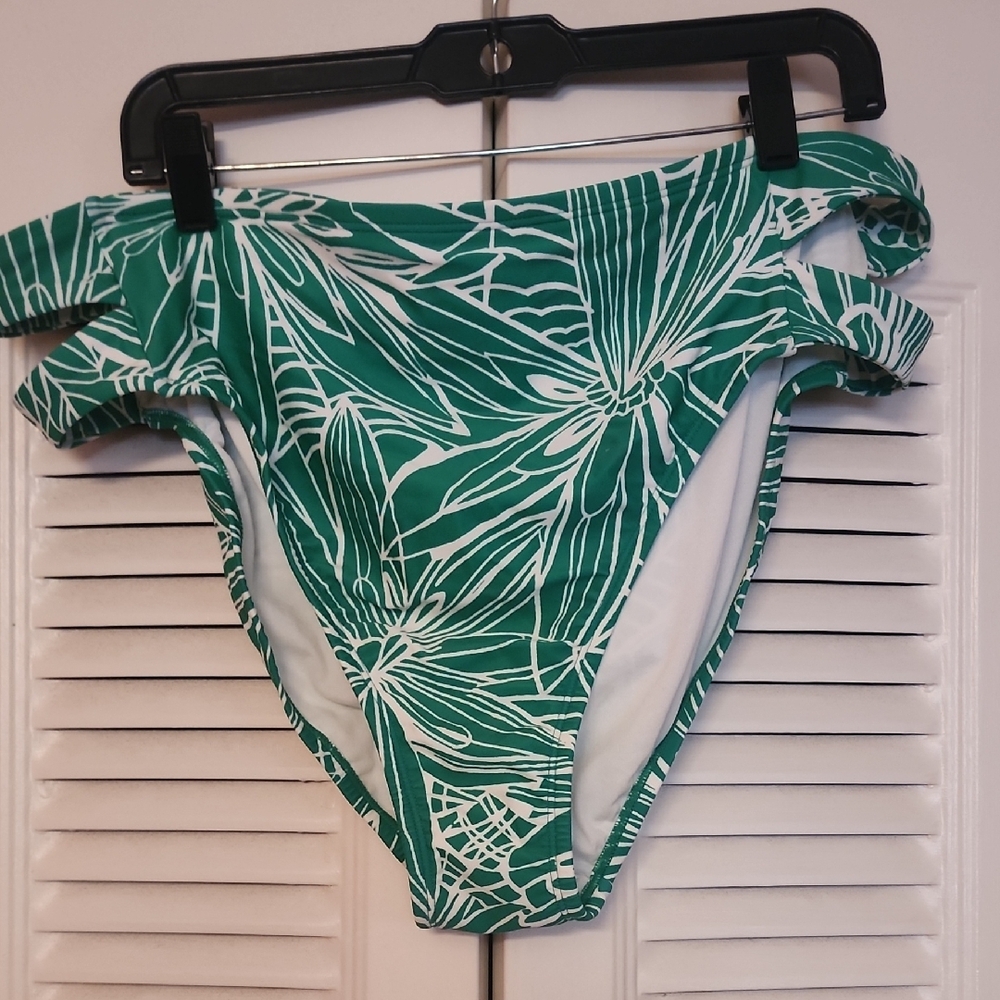 Green and White Leaf Print Bikini Bottom